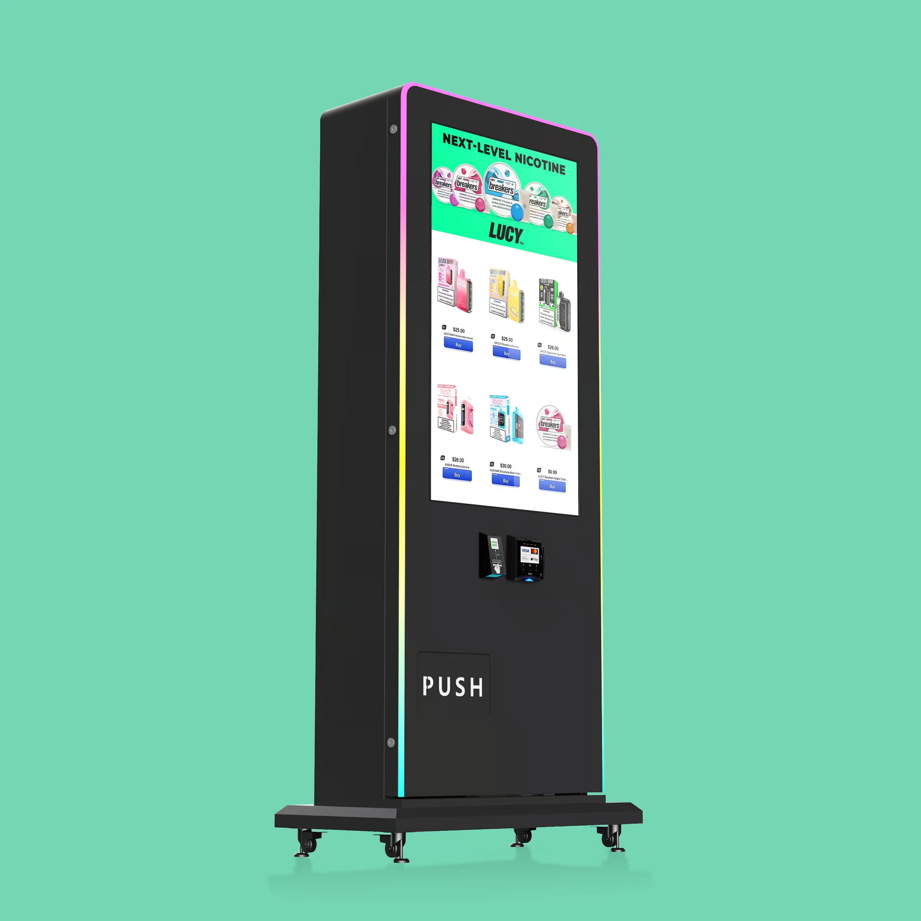 VTM Slim Tower 2.0 nightlife vending kiosk, manufacturer example